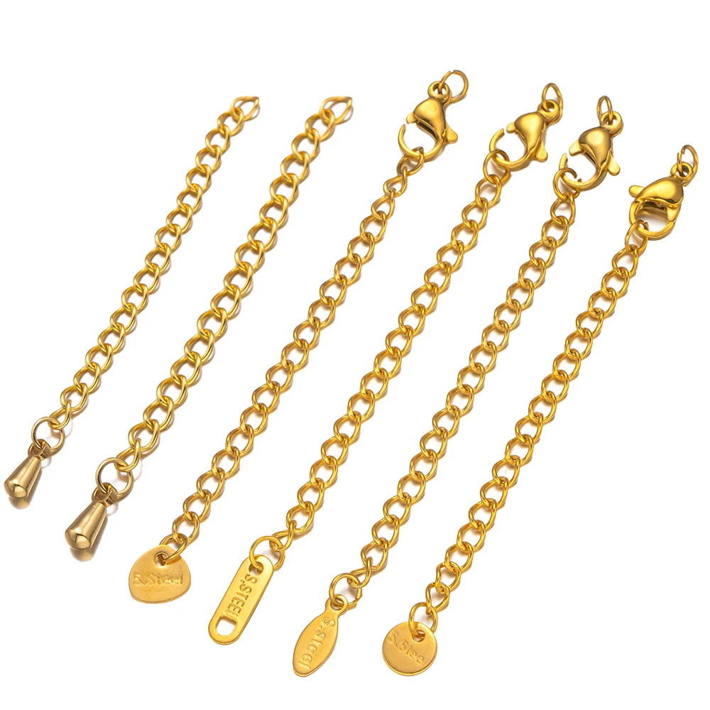 5/10pcs Stainless Steel Gold Extender Chain with Lobster Clasp Connectors For Necklace Bracelet Anklet DIY Jewelry Making Supply