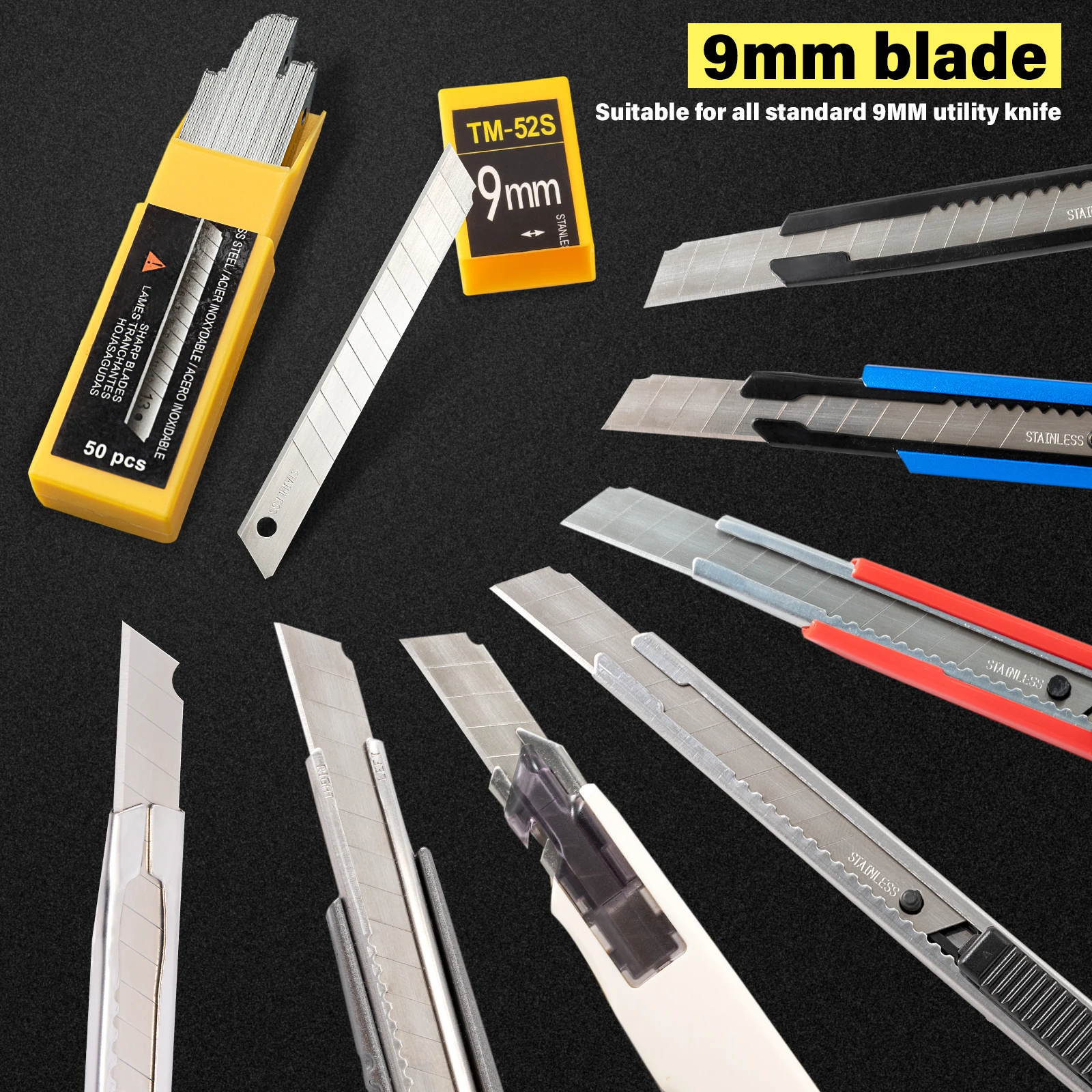 FOSHIO Stainless Steel Replacement Blade For 9mm Utility Craft Art Knife Vinyl Cutting Tool 30/60 Degree Spare Snap Off Blades