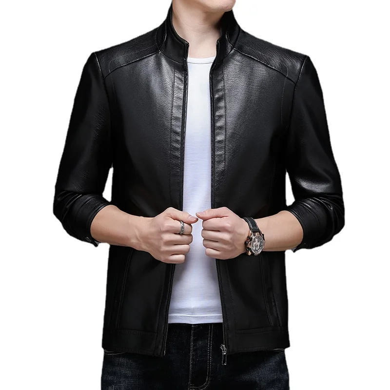 

Nice Warm Leather Jacket Men Casual Slim Fit Stand Collar Washed Faux Leather Coat Mens Thick Velvet Motercycle Bomber Jackets