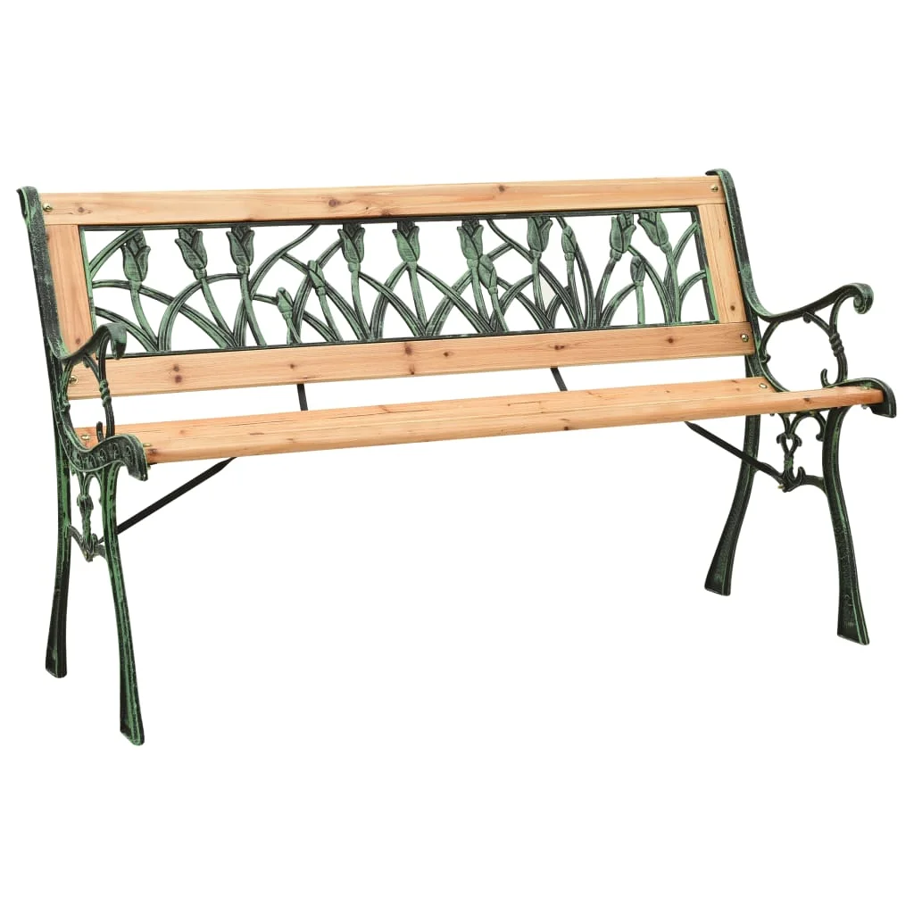 Patio Bench 48 x 21.3 x 28.7 Cast Iron and Solid Firwood Outdoor Chair Porch Furniture