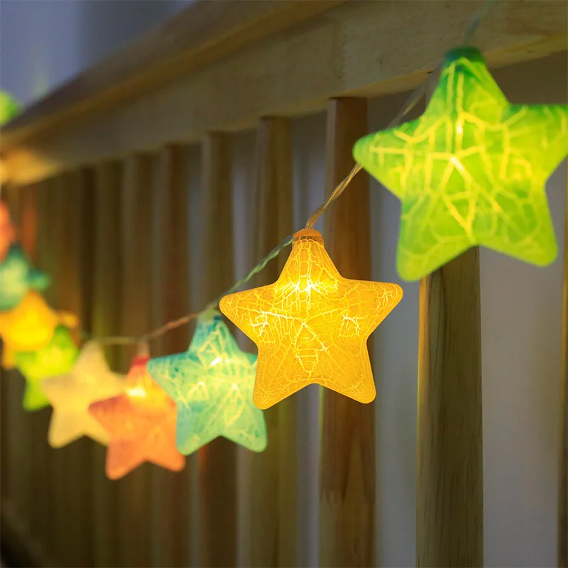 LED String Fairy Lights Garland Patio Crack Star Lamp Rainbow Christmas Birthday Hoilday Bedroom Lighting Outdoor Decoration