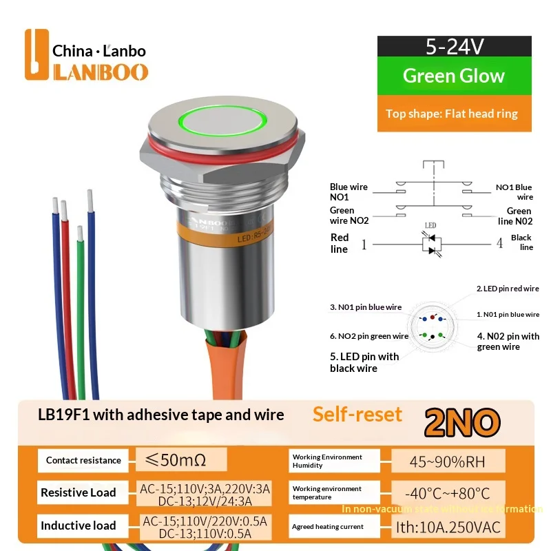 LANBOO F1 serie 19mm miniatuur waterdichte epoxy-geïsoleerde IP67 verlichte drukknop, vergelijkbaar met Bole-stijl
