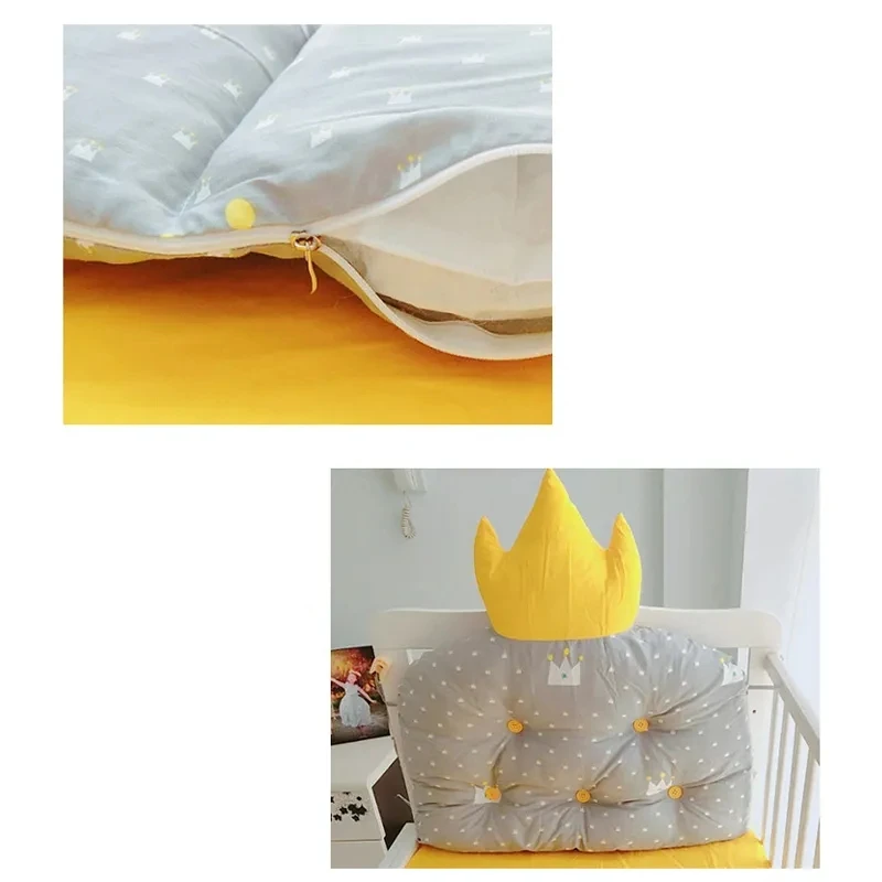 Nordic Style Gray Crown Shaped Bed Head Backrest Cushion Washable Cotton Baby Bedding Set Newborn Thickened Protect Bed Bumper