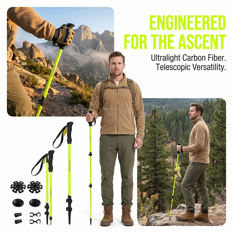 Trekking Pole Carbon - Fluorescent Green Carbon Fiber Trekking Poles