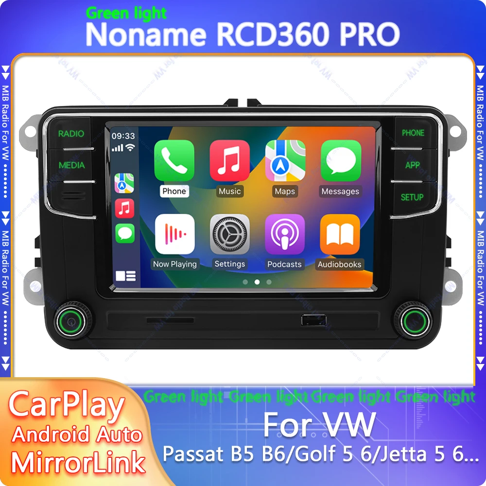 Noname RCD360 Pro Grenn Light Carplay Car Radio Bluetooth Android Auto 6.5 inch Multiplayer for Skoda Octavia SuperB Fabia Scala