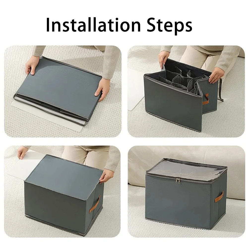 Scatola per scarpe portaoggetti a griglia multifunzionale 1PC Tessuto pieghevole transfrontaliero con coperchio Scatola portaoggetti per articoli vari antipolvere e lavabile