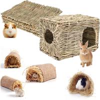 Foldable Woven Rabbit Cages Pets Hamster Guinea Pig Bunny Grass Chew Toy Mat House Bed Nests for Small Animal Rabbit