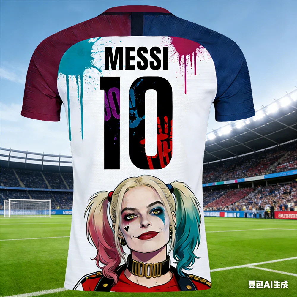 Messi #10 AI-generated Harley Quinn Soccer Jersey 2026 Men's Breathable Children's Clothing Short Sleeve Football Fan Tee