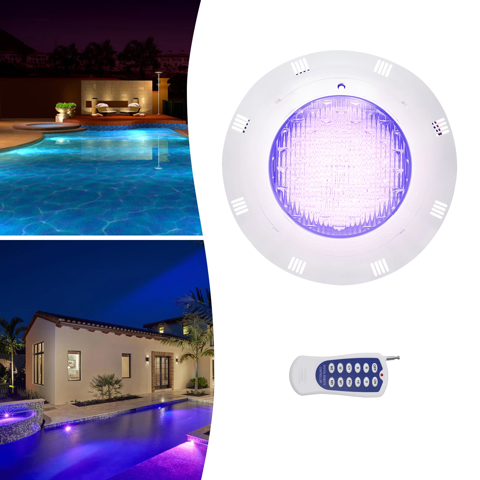 LED-Poolbeleuchtung, 45 W, 12 V RGB-Unterwasserstrahler, dimmbar, farbwechselnd, IP68, 2 Beleuchtungsmodi mit Steuerung