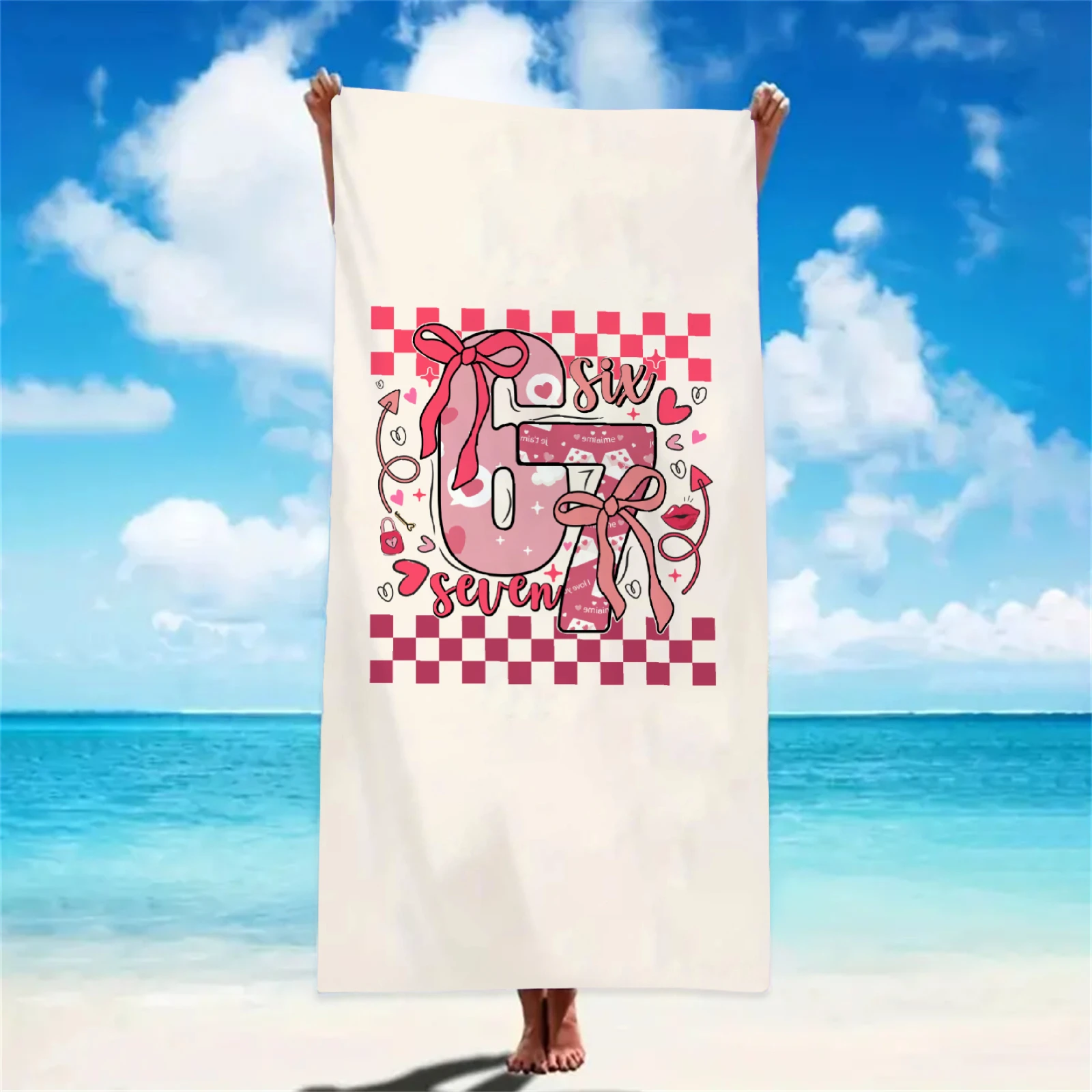 The '67' Beach Towel Fashion Numbers For Kids And Teens Quick Drying Towels All Size Funny Gifts For Valentine's Day
