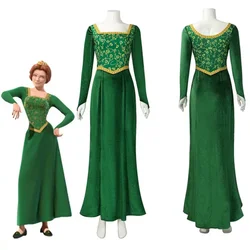 Anime Shrek Cosplay Costume Fiona Princess Dress Adult Woman Long Sleeves Green Dress Halloween Cosplay Party Outfit Dress