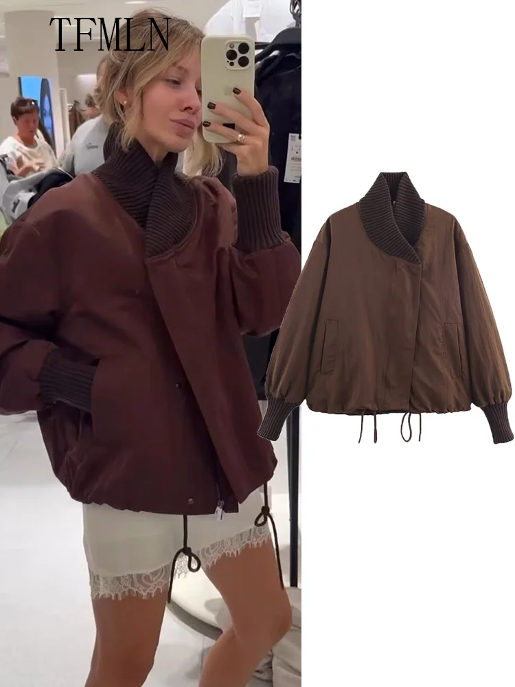 

TFMLN Fashion Women Loose Asymmetric Jackets Vintage Zipper Solid Causal Coat High Street Full Sleeve Outwear 2025 Autumn Winter