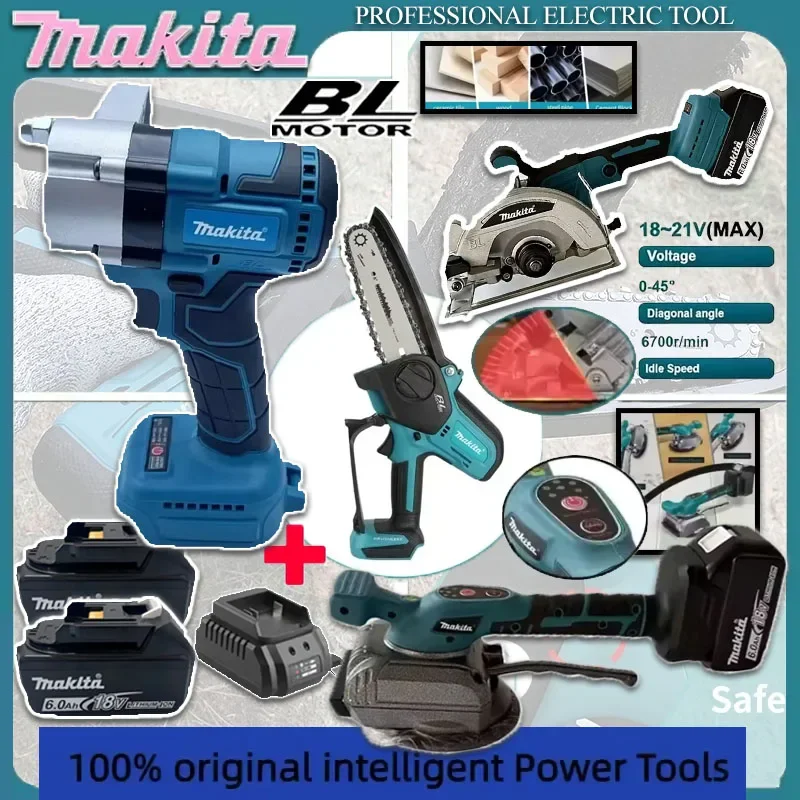 

Аккумуляторная цепная пила Makita для деревообработки, 6-дюймовая мини-пила для распиловки древесины, портативный набор инструментов с зарядным устройством