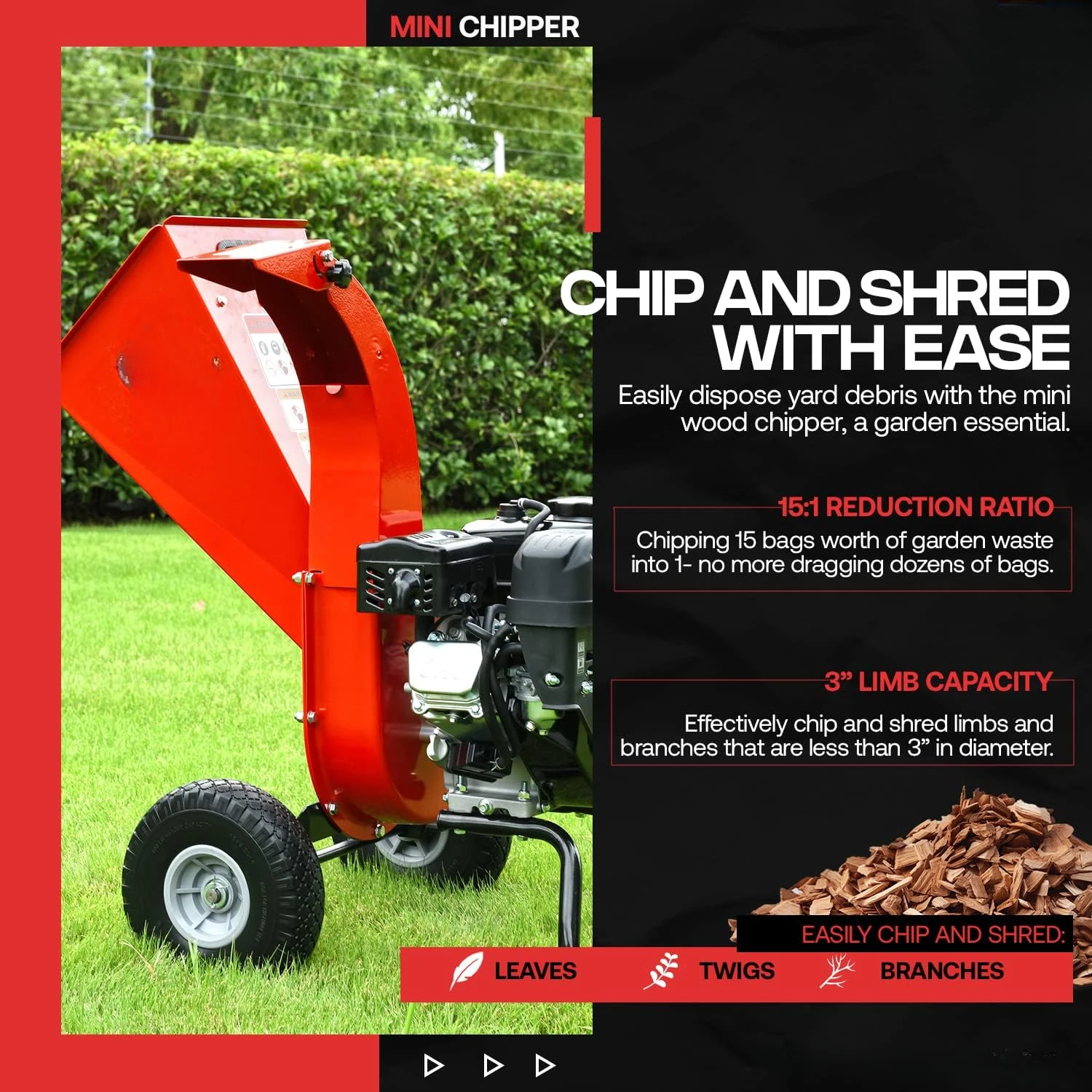 Mini Wood Chipper Shredder Mulcher Ultra Duty 7 HP Gas Powered 3