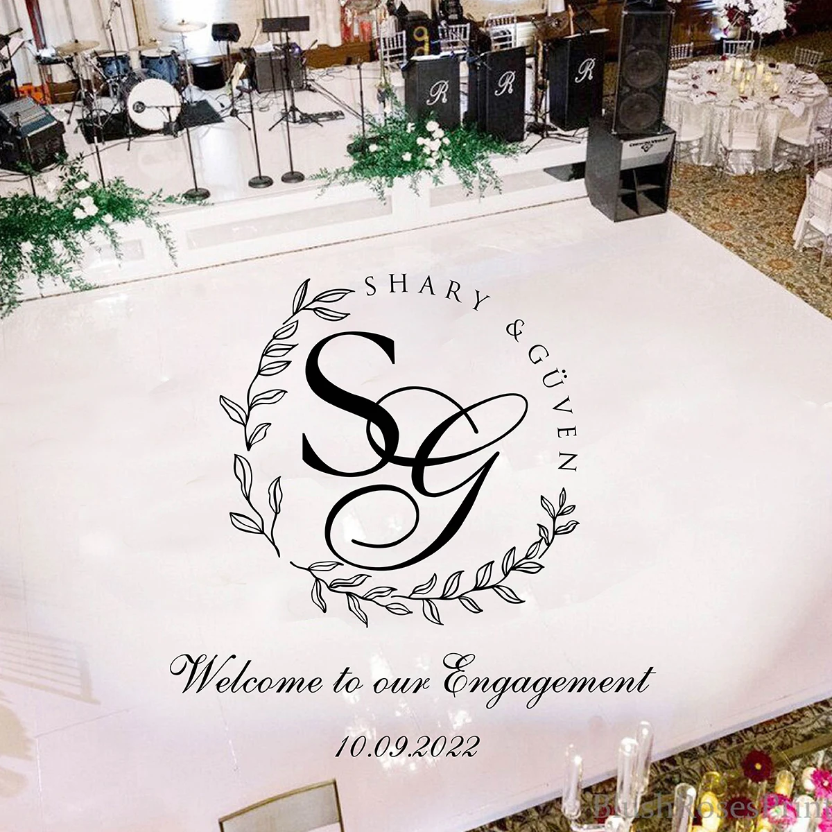 Initial Design Welcome To Our Engagement Personalized Wedding Party Dance Floor sticker Decor Removable Vinyl Poster RE030