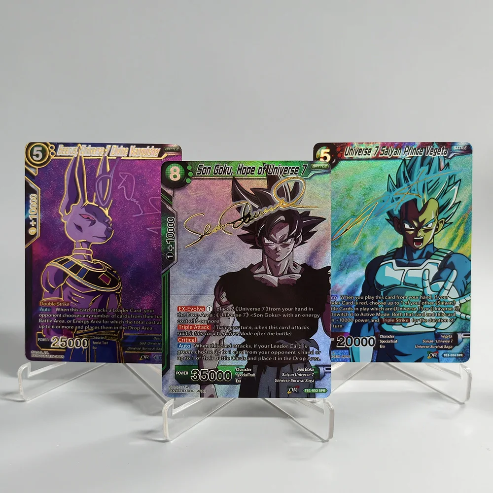 Tarjeta de Juego Proxy Dragon Ball Super Masters SPR TB01 Torneo de Poder con Firma en Inglés de Son Goku, Vegeta, Frieza y Beerus