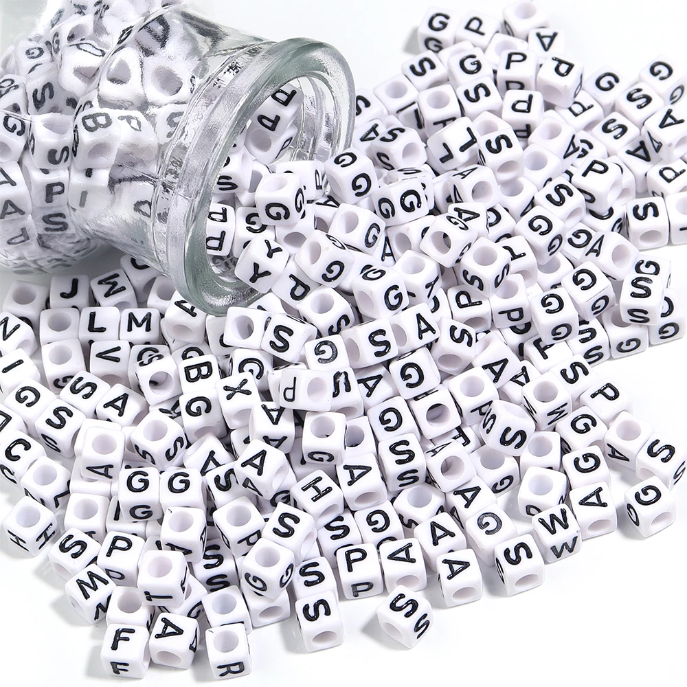 50-100 teile/los Acryl Buchstaben Perlen Quadrat Alphabet Perlen Lose Spacer Perlen Für Schmuck Machen DIY Armband Halskette Zubehör – Detail 5