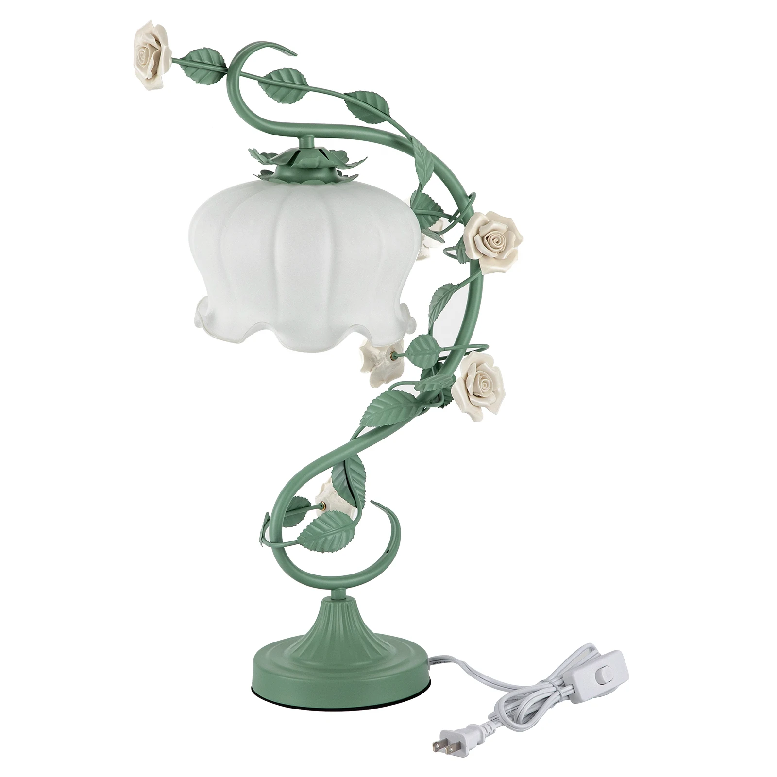 

Green Flower Petal Table Lamp Bedroom Bedside Flower Night Light Glass Lampshade