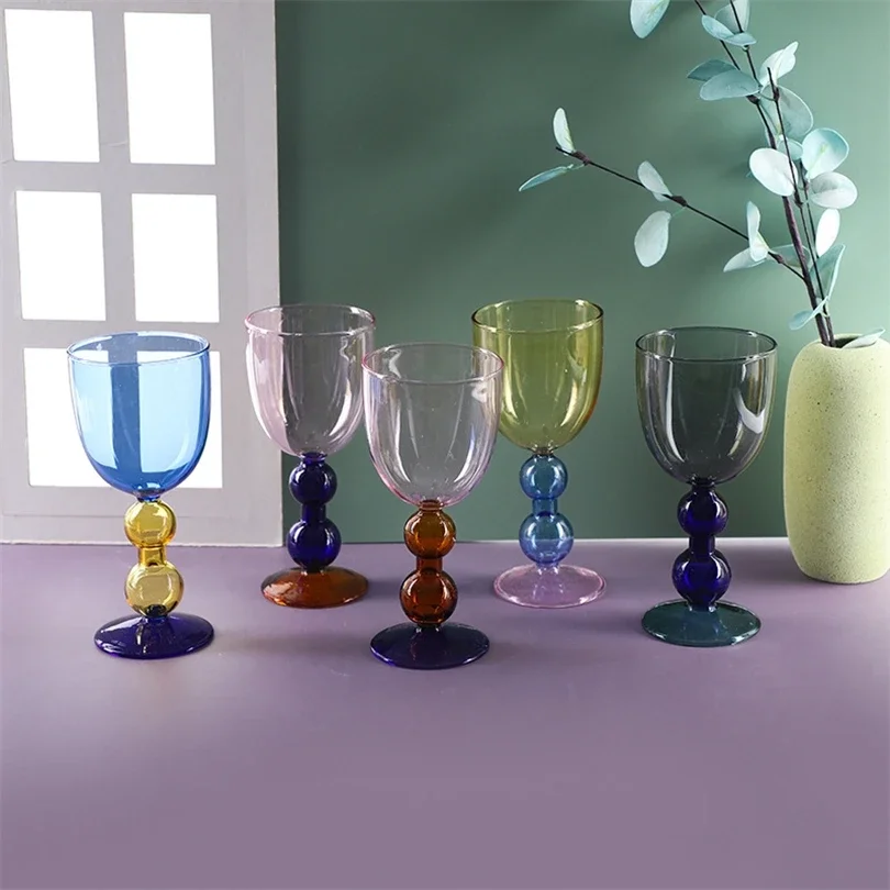 

Creative Stained Glass Goblets Contrast Color Wine Glasses Ins Style Simple Home Wine Glasses Drink Cups