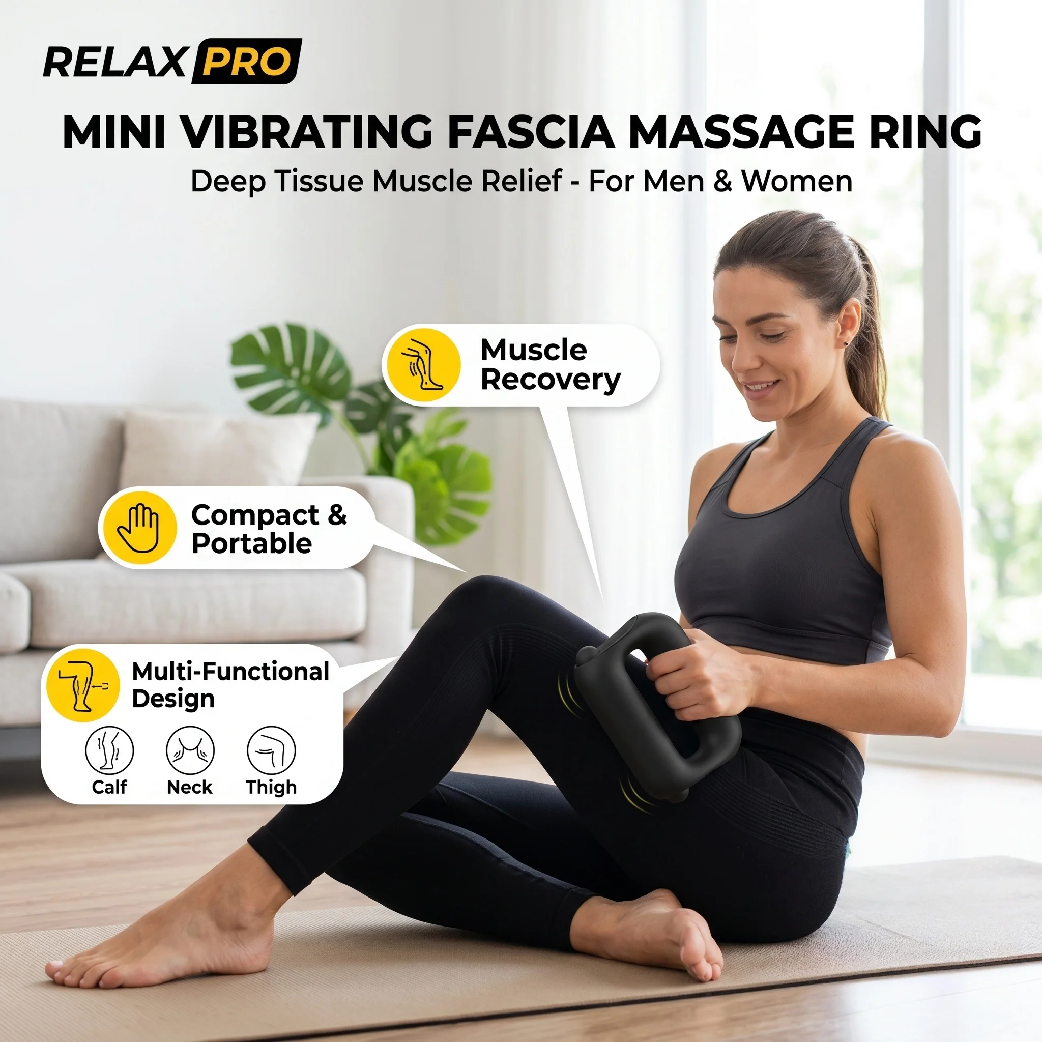 Deep Tissue Body 5 Gears Massage Ring and 6 Gears Fascial Ring 15W Percussion Vibration Fitness Massager Muscle Mini Massager