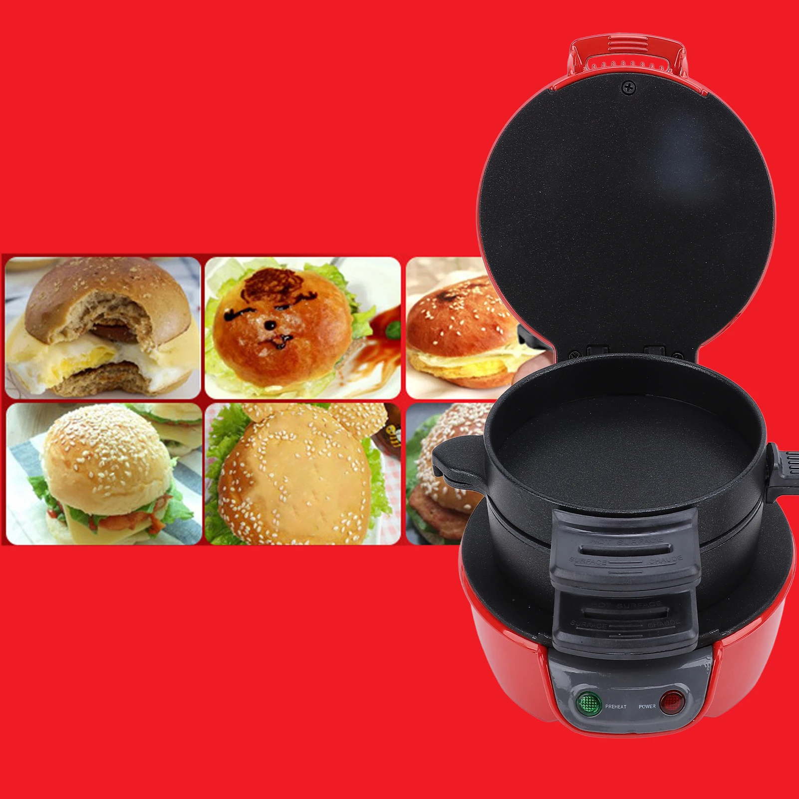 صانع ساندويتشات الإفطار 3 في 1 احترافي سريع التسخين للتحكم التلقائي في درجة الحرارة يمنع صانع البرجر الكهربائي