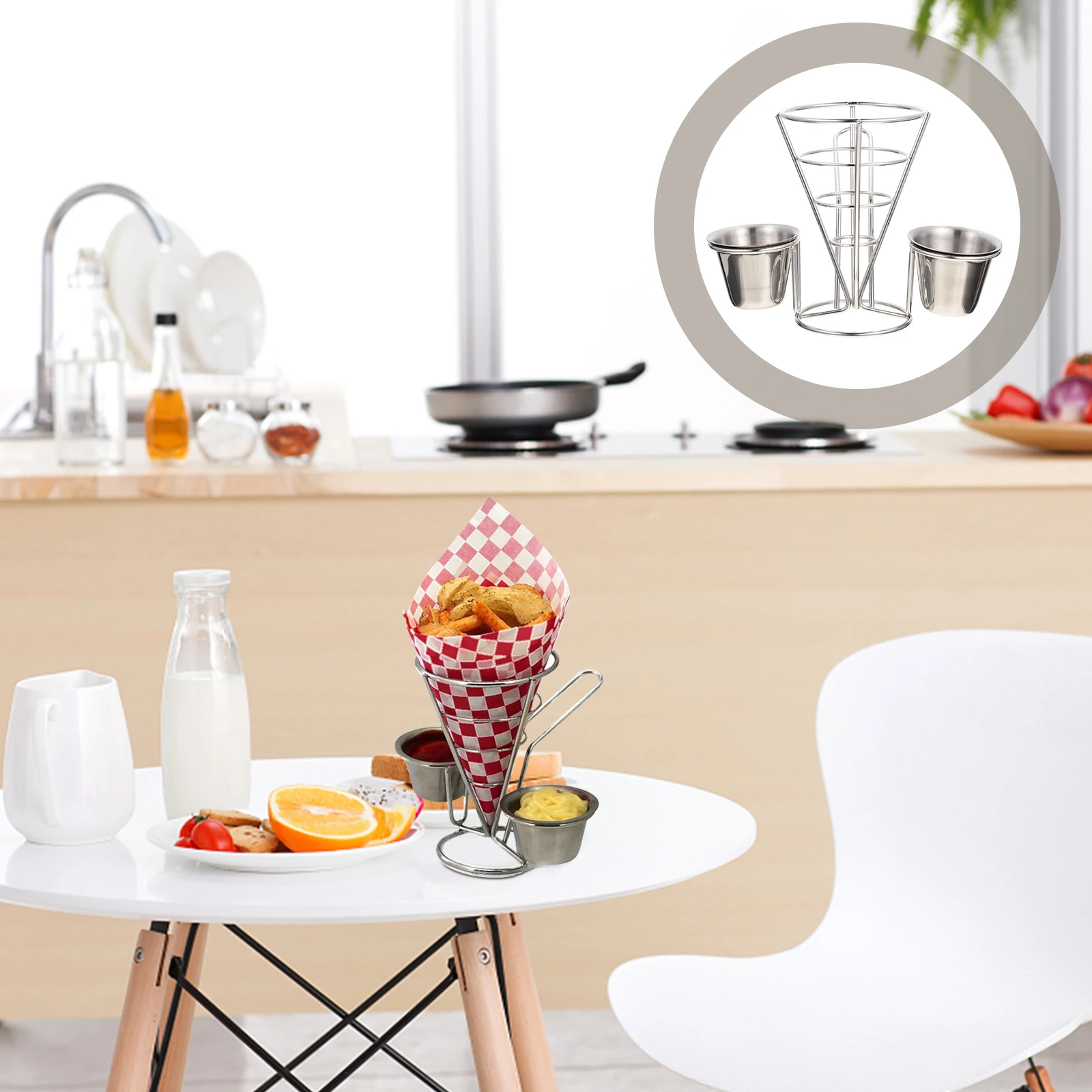 

1 set 1 Set Chicken Snack Holder Food Display Stand Stainless Steel Fry Basket Serving Rack Household French Fries Stand Kitchen