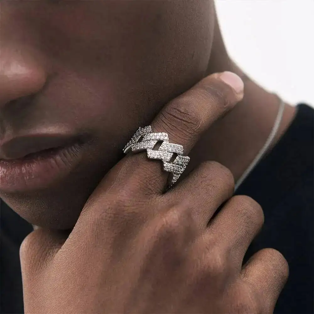 

Classic Hot Selling Cuban Ring Hip Hop Style Moissanite Diamond D Color VVS Clarity 925 Silver Round Shape Gold Plated