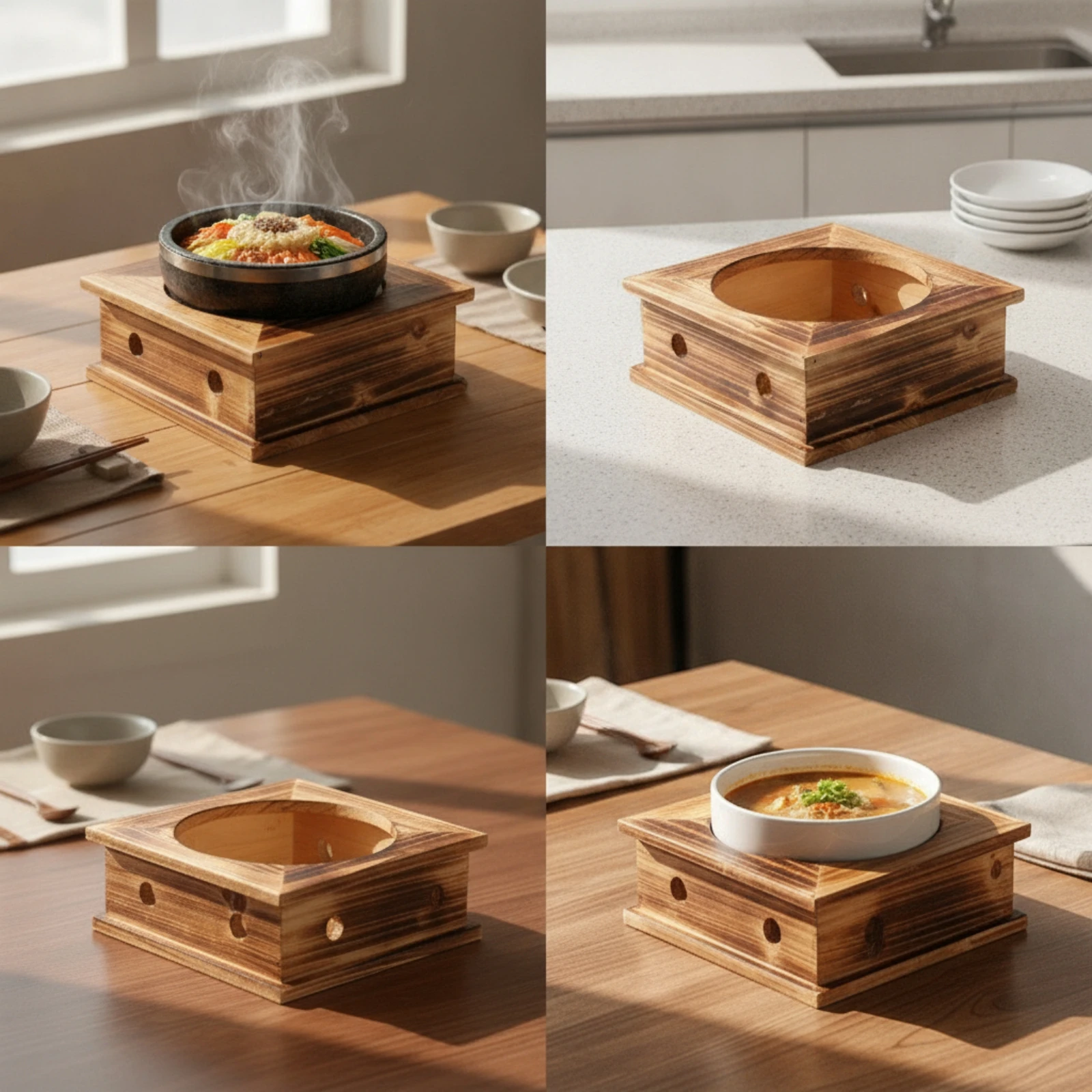 Korean Stone Pot Stand Heat-Resistant Bamboo Pot Stand Bowl Holder Raised Trivet Square for Restaurants, Table Service - view 3