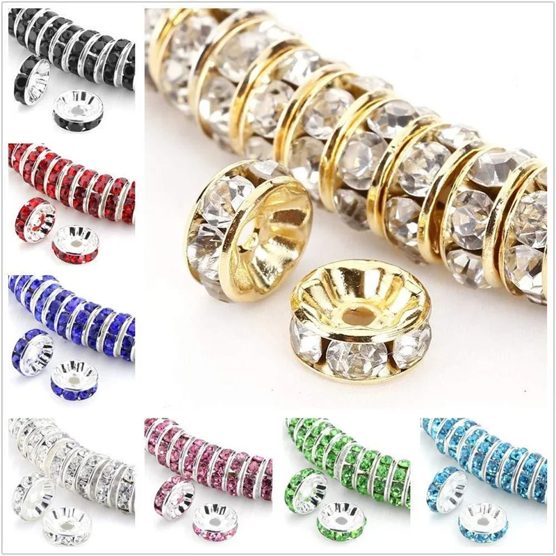 5/6/8/10/12mm Multi-color Metal Crystal Rhinestone Flat Loose Spacer Beads For DIY Bracelet Earrings Accessories Jewelry Making