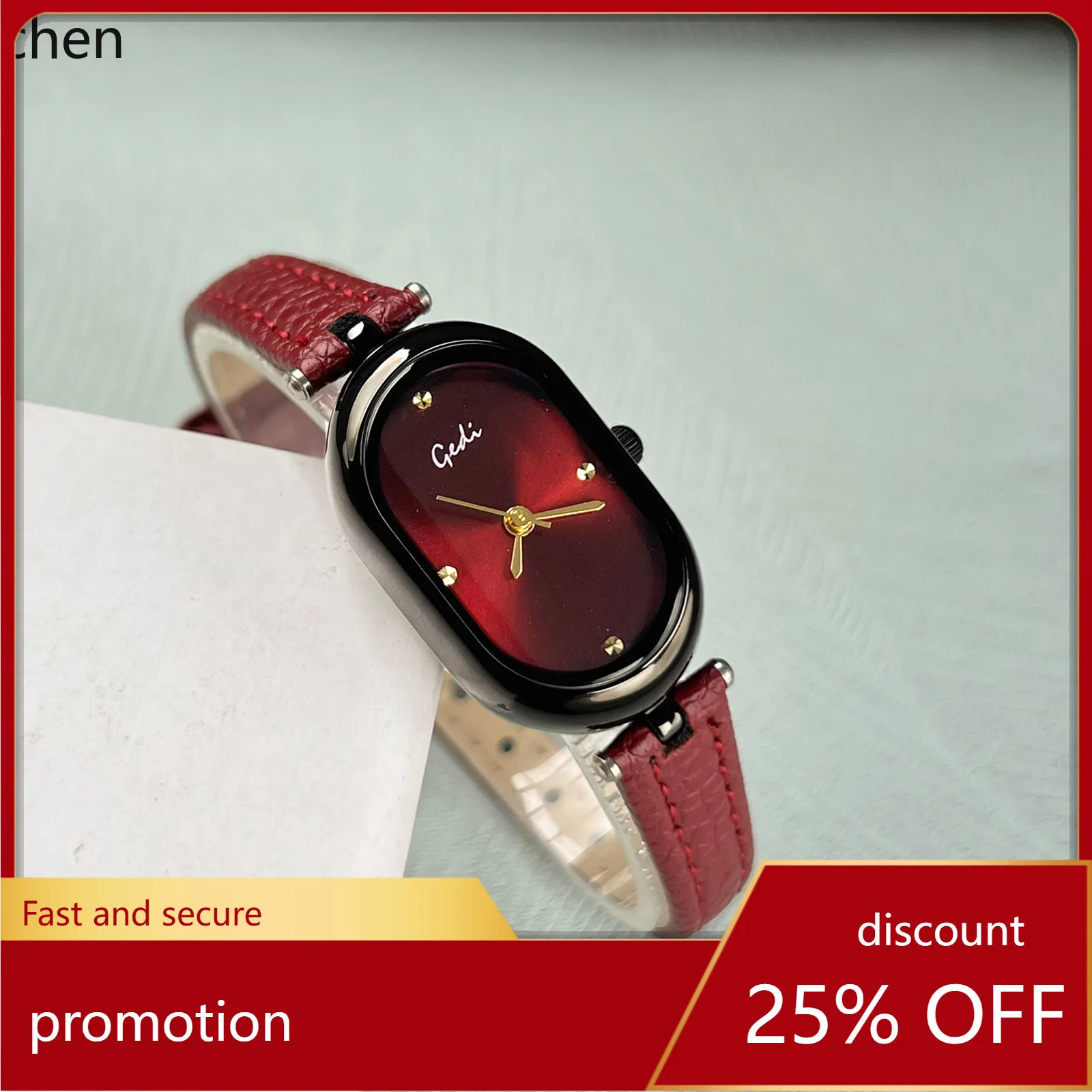 

Zml retro oval watch for women - exquisite minimalist style leather quartz wristwatch