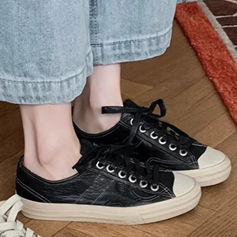 

Distressed Leather Dirty-Look Sneakers Retro Lace-Up Casual Star-Print Sneakers Women's Dirty-Look Sneakers Soft and Breathable