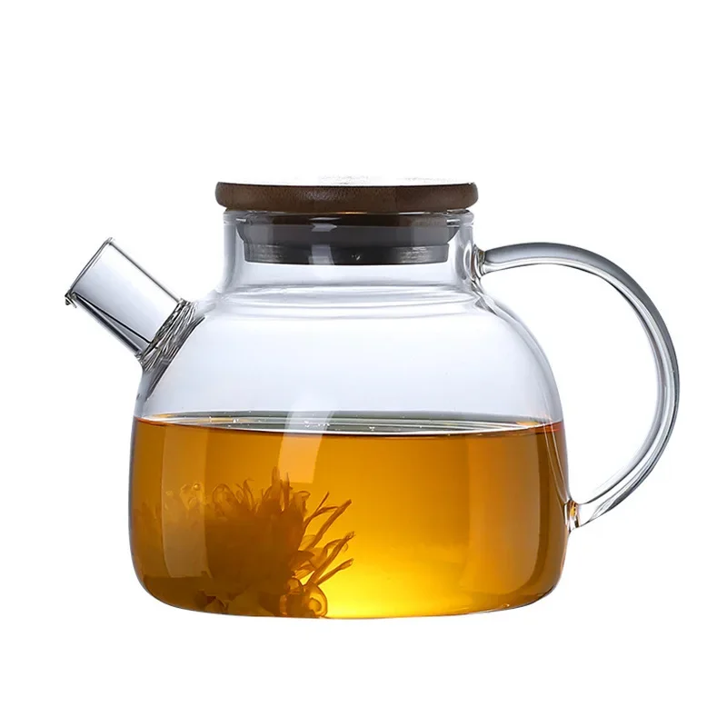 High Borosilicate Glass Tea Infuser Kettle Household Use New Chinese Teapot Bamboo Cover Set Teaware Kitchen Dining Bar Home