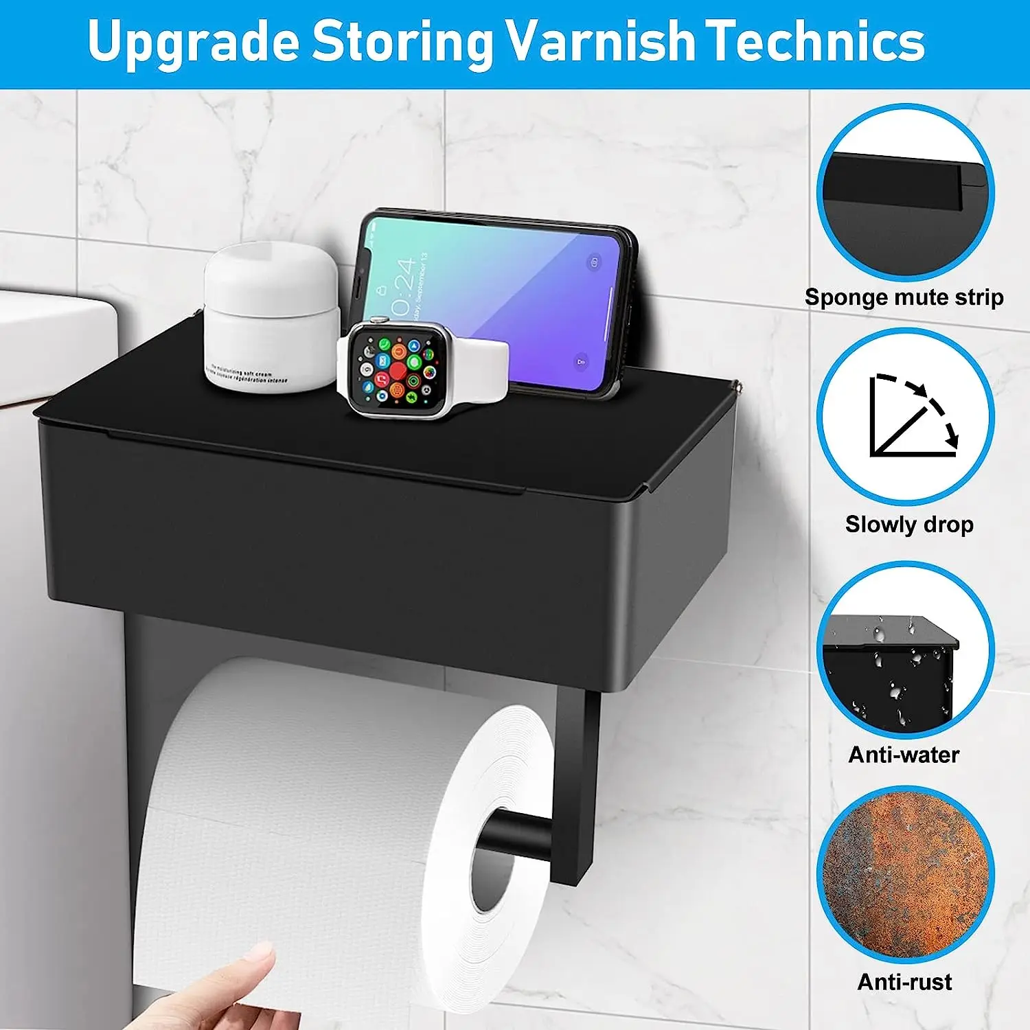 Toilet Paper Holder With Shelf And Storage, Flushable Wipes Dispenser Fits For Bathroom Wipe Storage