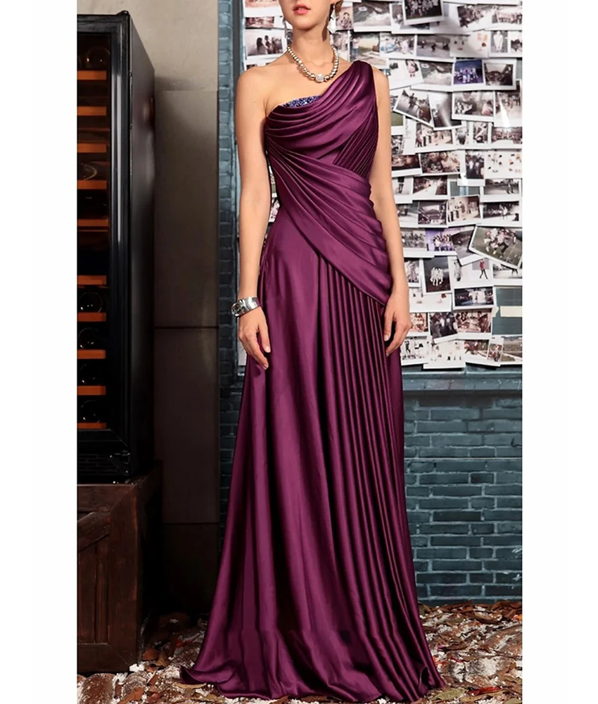 

Customized Exquisite Satin A-Line One Shoulder Sequined Beading Crystal Evening Dress Fashion Sleeveless Celebrity Gowns