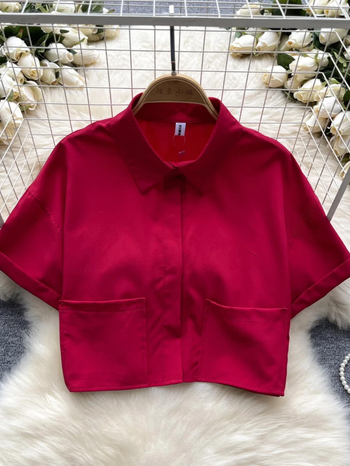 Korean Sle ort Women's irt 2025 Summer New Design Unique Chic Loose Versatile Belly Button Exposure Top Breathable Poly...