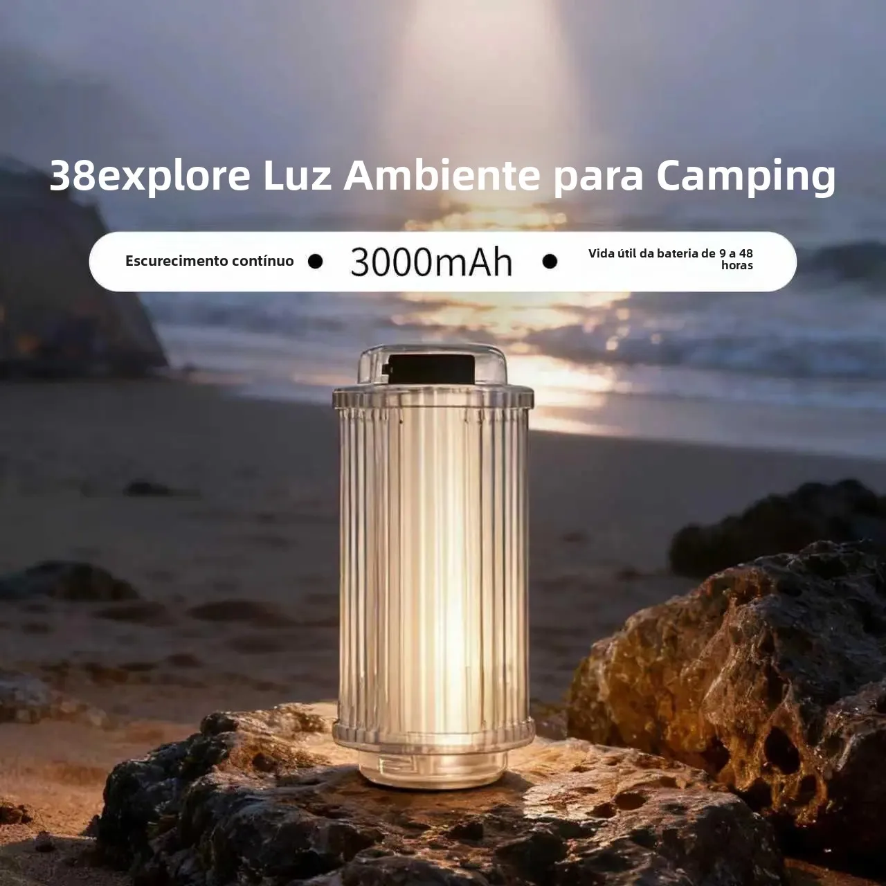 Lanterna de Camping Recarregável USB 3000mAh 38-KT 38 Light 38 Explore, Lâmpada de Tenda para Exterior, Potente Mini Lanterna LED, Luz de Acampamento