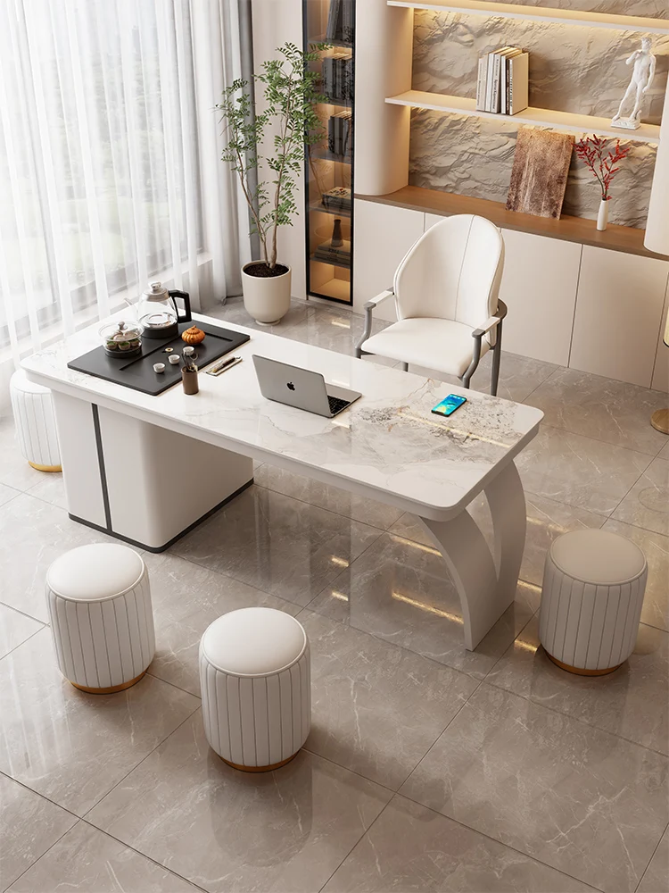 

Light luxury rock slab tea table and chair combination Modern simple office reception tea table Household balcony Living room sm