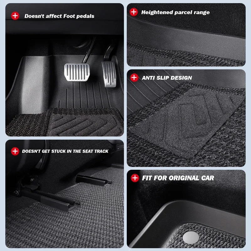 Herval For Tesla Floor Mat Model 3 Highland 2024 Car Foot Pads Black Carpet TPE All-weather Waterproof Anti-Slip Set Liner Mat