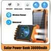 새로운 38000mAh 다기능 태양 광 발전 은행 모바일 전원 빠른 충전 배터리 4 케이블 무선 충전기 LED 손전등 1
