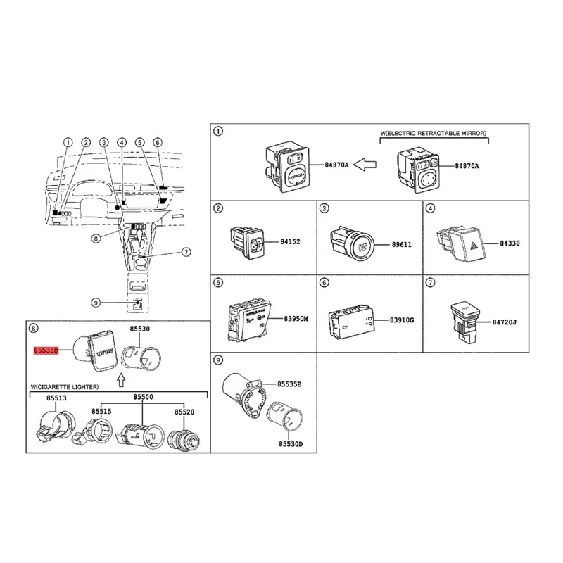 85535-50020 крышка заднего ряда для розетки питания для Toyota Lexus 4runner Corolla Prado Alphard, крышки панели прикуривателя