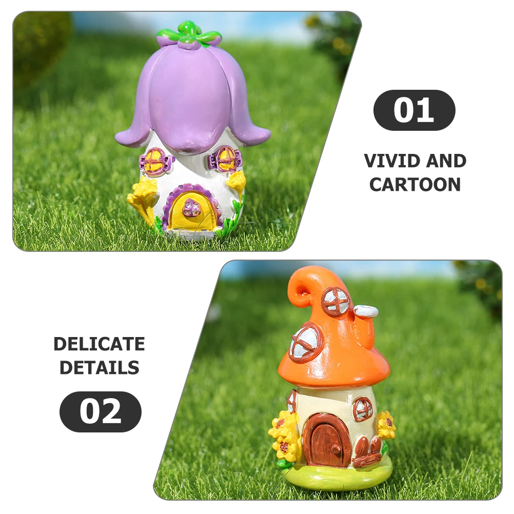 

2 Pcs Cake Decorations Mini-landscape Crafts Resin House Tiny Micro Garden Ornament Houses Desktop Miniature