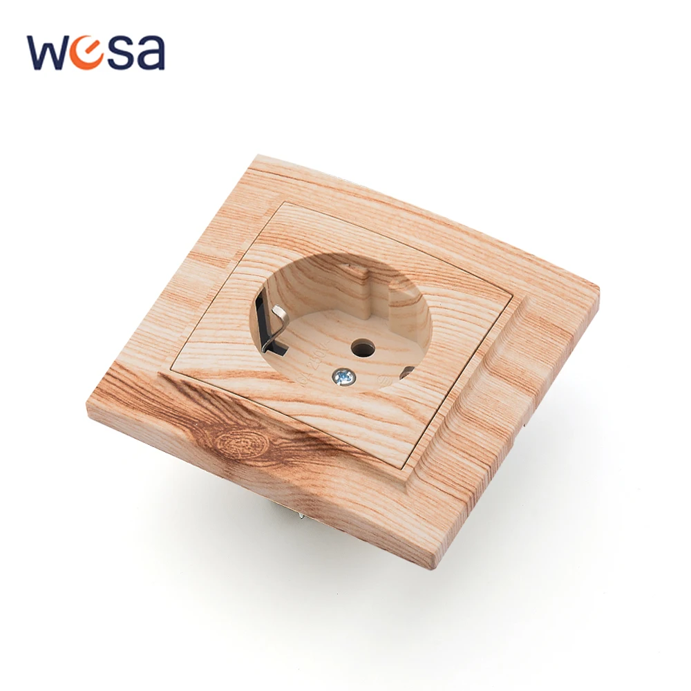 Wood EU Standard Classic Electrical Outlets Flame Retardant Power Sockets With Ground Wall Embedded 250V AC Paint Plastic Ground