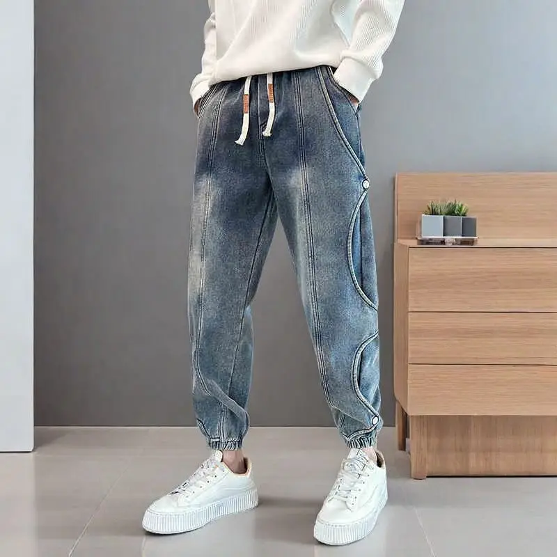 

Мужские модные потертые синие джинсы, хипстерские модные шаровары