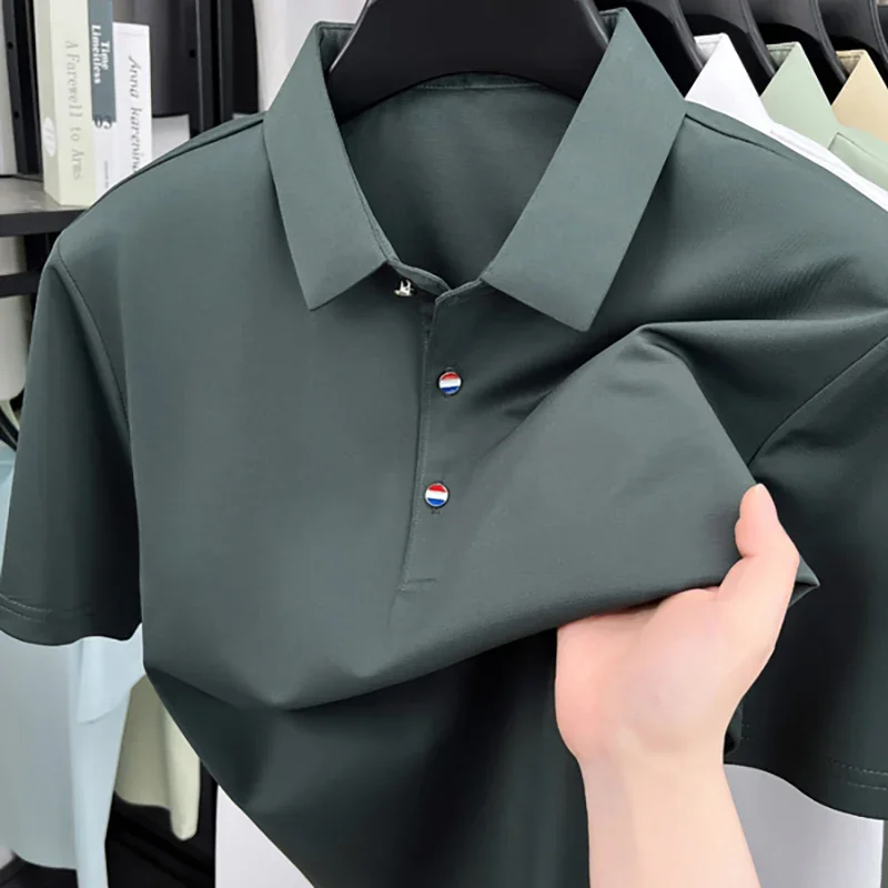 

TFETTERS Brand 2025 Summer Tops Short T Shirt Man Tshirt Comfortable Soft Solid Color Gentleman Formal T-shirt for Man