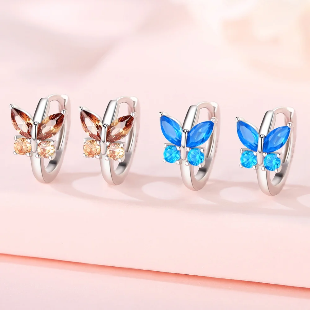 2024New Style S925 Sterling Silver Lucky Elements Butterfly Zirconia Girls Hoop Earring Earrings luxury Fine Women Jewelry Gifts