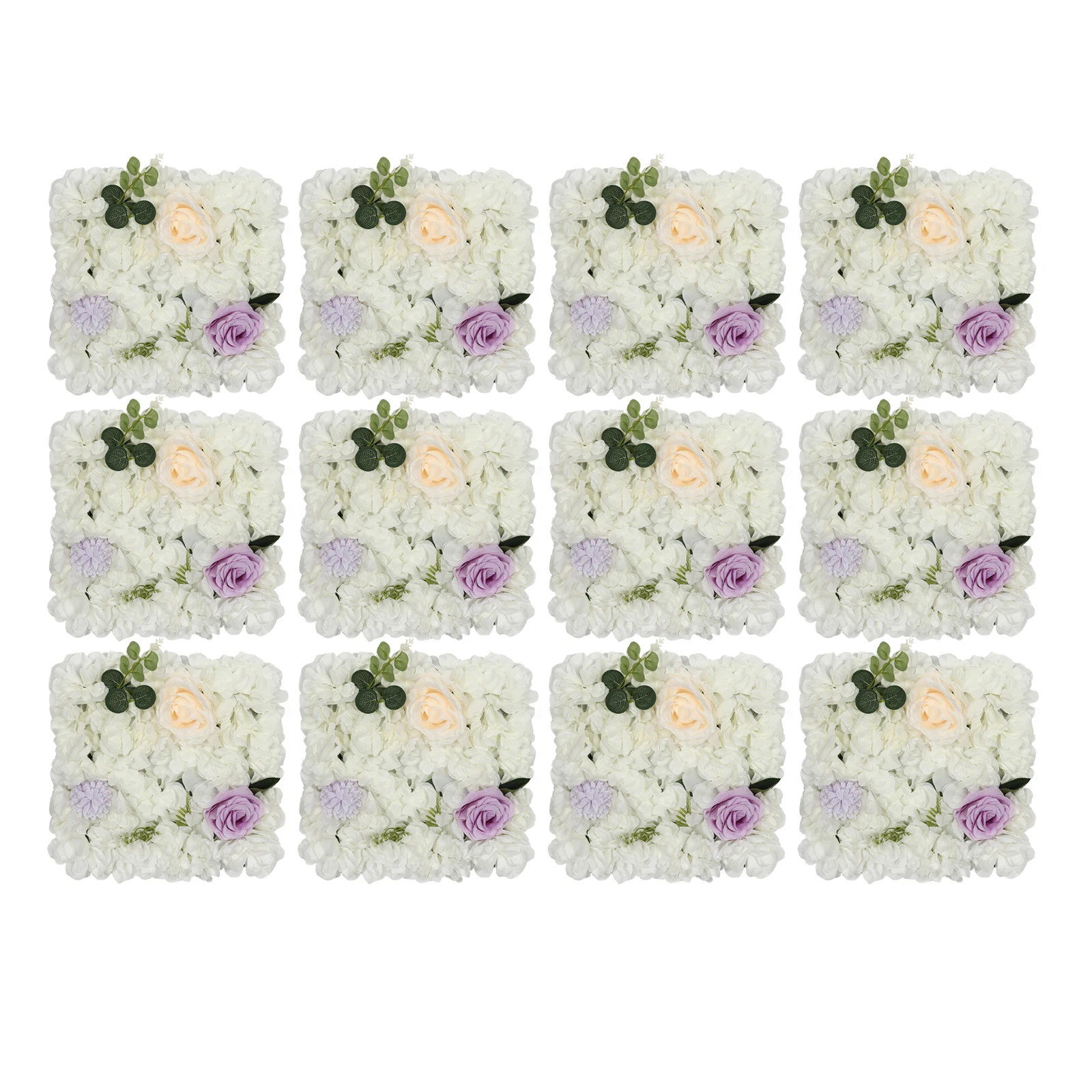 12 Pieces of Plant Flower Wall 38 * 38cm - White Dali+purple Champagne Rose+purple Ping Pong Chrysanthemum