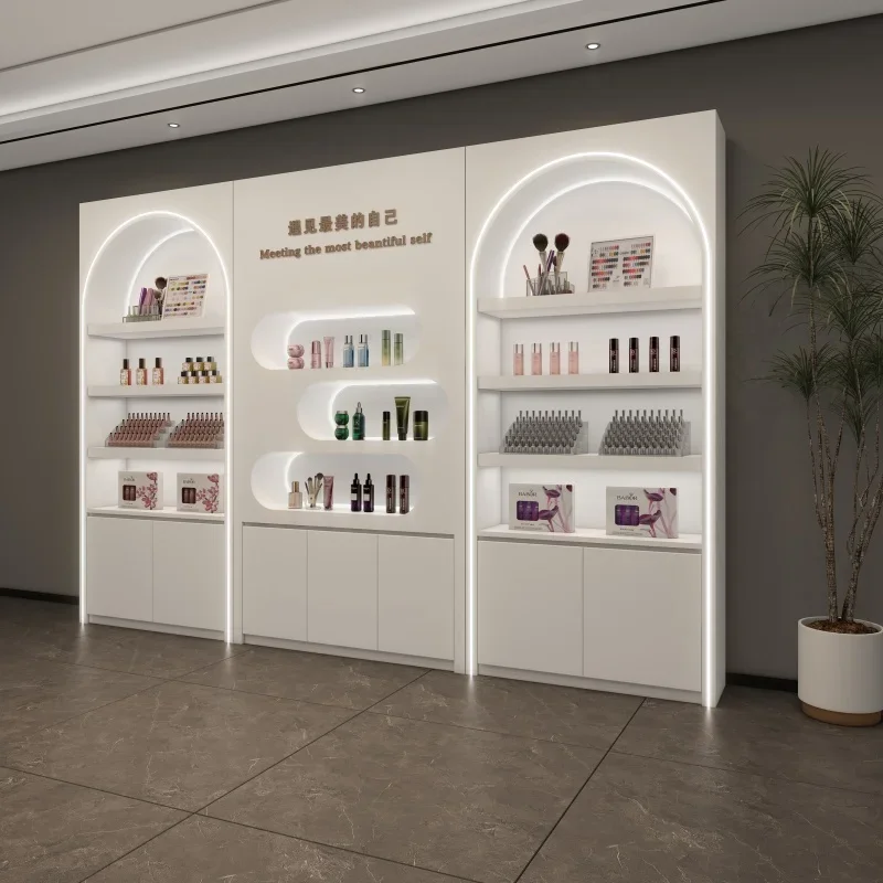 

salon product cabinet Cosmetics display cabinet Baking paint live stream Shoes bag display cabinet Barber shop customization