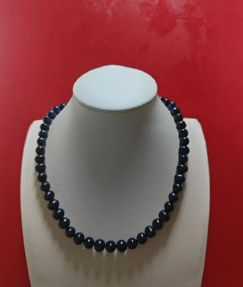 Brand new Tahiti AAAA 7-8mm round black pearl necklace 925 silver 18-36 inches.