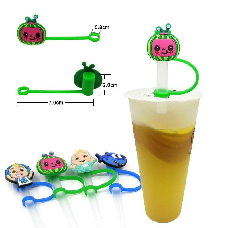 500Pcs Cartoon Silicone Straw Tips Drinking Dust Cap Splash Proof Plugs Cover Creative Cup Accessories 7-8mm Straw Sealing Tools