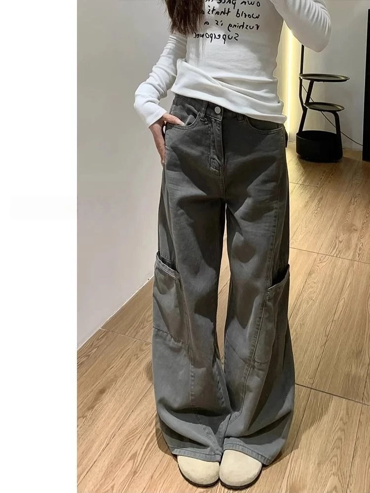Small Fellow Safari Style Vintage Moda Trousers High Waist Loose Slim Wid Leg Pants Straight Casual Streetwear Sweatpants